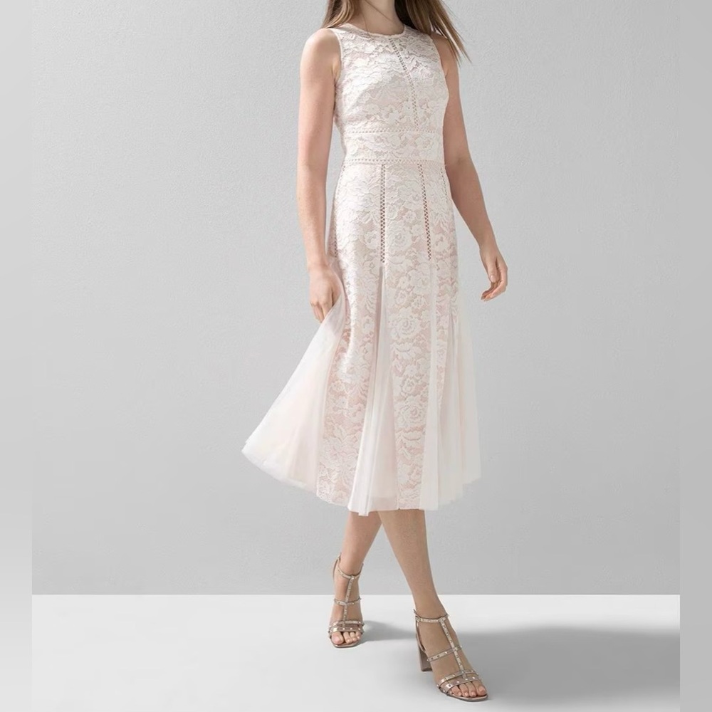 Brand new WHBM Petite Sleeveless All-Over Lace Fit-and-Flare Godet Dress